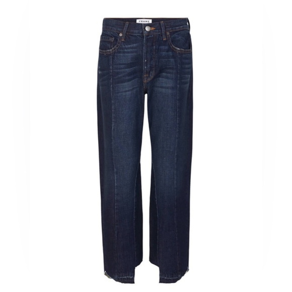 FRAME NOUVEAU LE MIX JEANS Size 25 Chewed Hem Mixmatched Dark Blue